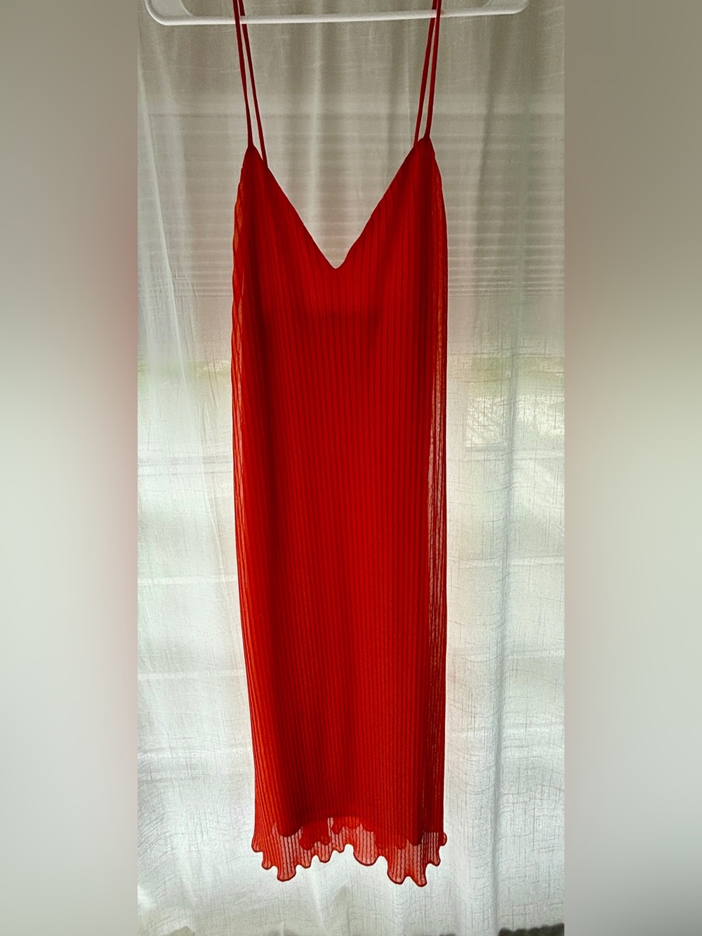 Zara Orange-Red Pleated Midi Slip Dress